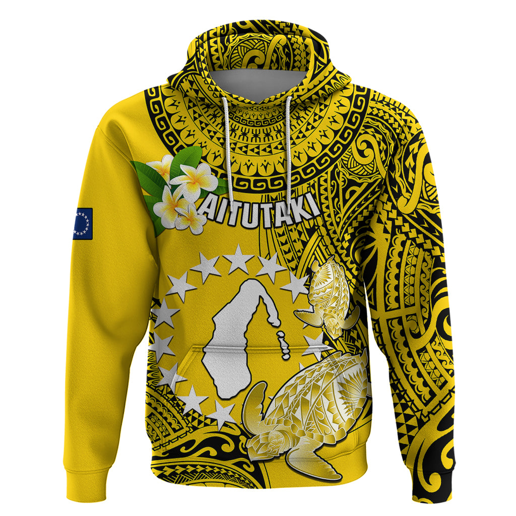 Personalized Cook Islands Aitutaki Hoodie Coat Of Arms Plumeria Polynesian Turtle LT05 Yellow - Polynesian Pride