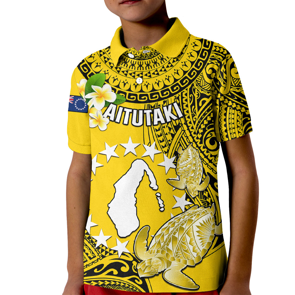 Personalized Cook Islands Aitutaki Kid Polo Shirt Coat Of Arms Plumeria Polynesian Turtle LT05 Kid Yellow - Polynesian Pride