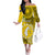 Personalized Cook Islands Aitutaki Off The Shoulder Long Sleeve Dress Coat Of Arms Plumeria Polynesian Turtle LT05 Women Yellow - Polynesian Pride