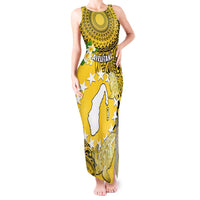 Personalized Cook Islands Aitutaki Tank Maxi Dress Coat Of Arms Plumeria Polynesian Turtle LT05 Women Yellow - Polynesian Pride