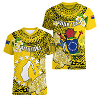 Personalized Cook Islands Aitutaki Women V Neck T Shirt Coat Of Arms Plumeria Polynesian Turtle LT05 - Polynesian Pride