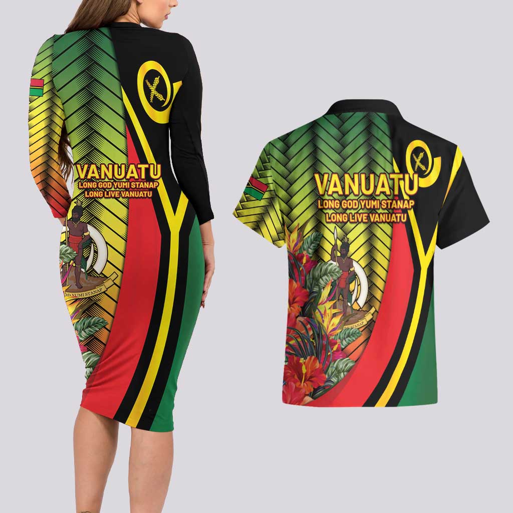 Vanuatu Constitution Day Couples Matching Long Sleeve Bodycon Dress and Hawaiian Shirt Long Live Vanuatu - Polynesian Pride