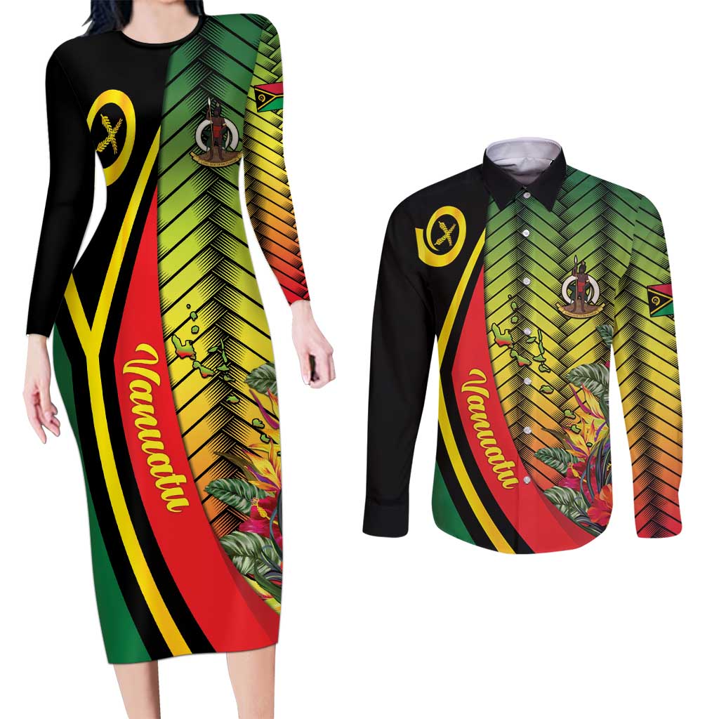 Vanuatu Constitution Day Couples Matching Long Sleeve Bodycon Dress and Long Sleeve Button Shirt Long Live Vanuatu LT05 Colorful - Polynesian Pride