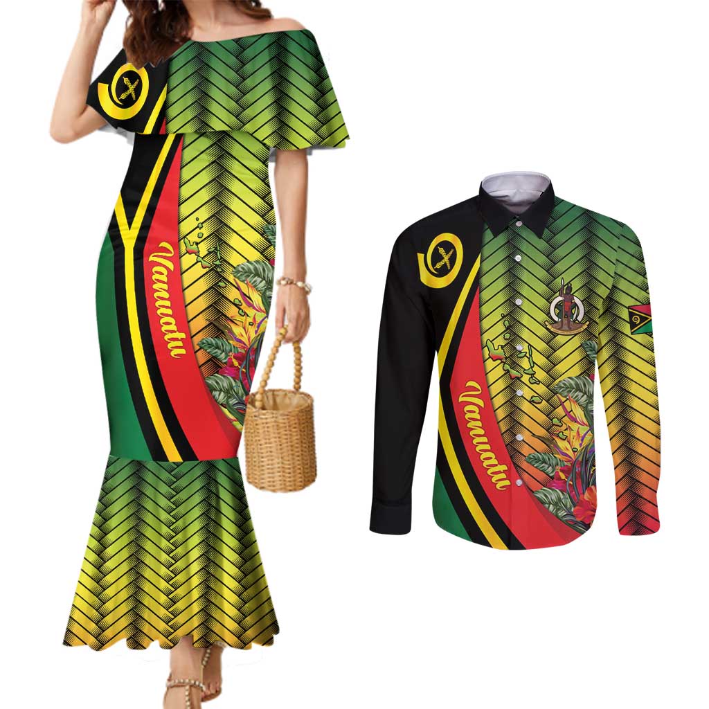 Vanuatu Constitution Day Couples Matching Mermaid Dress and Long Sleeve Button Shirt Long Live Vanuatu LT05 Colorful - Polynesian Pride