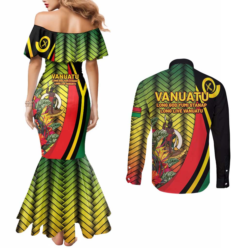 Vanuatu Constitution Day Couples Matching Mermaid Dress and Long Sleeve Button Shirt Long Live Vanuatu LT05 - Polynesian Pride