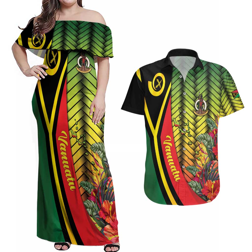 Vanuatu Constitution Day Couples Matching Off Shoulder Maxi Dress and Hawaiian Shirt Long Live Vanuatu - Polynesian Pride