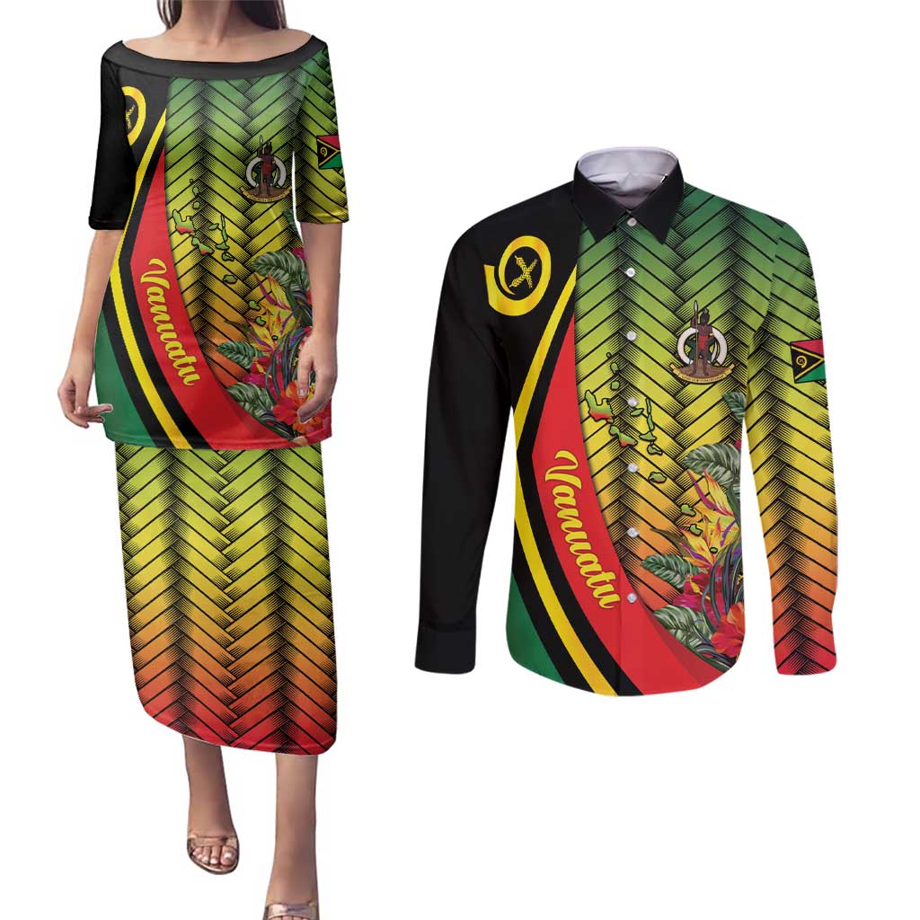 Vanuatu Constitution Day Couples Matching Puletasi and Long Sleeve Button Shirt Long Live Vanuatu LT05 Colorful - Polynesian Pride