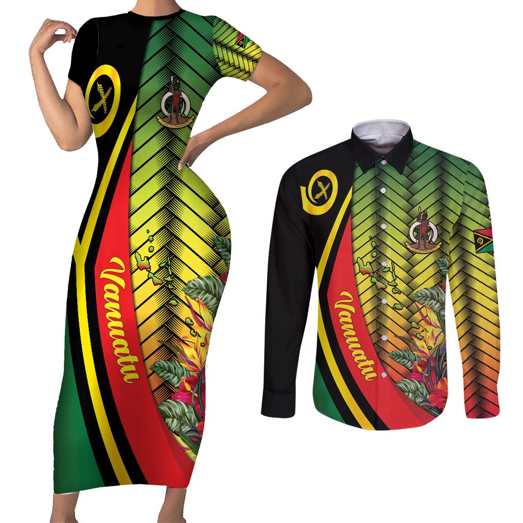 Vanuatu Constitution Day Couples Matching Short Sleeve Bodycon Dress and Long Sleeve Button Shirt Long Live Vanuatu LT05 Colorful - Polynesian Pride
