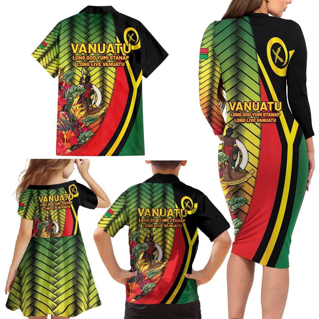 Vanuatu Constitution Day Family Matching Long Sleeve Bodycon Dress and Hawaiian Shirt Long Live Vanuatu - Polynesian Pride