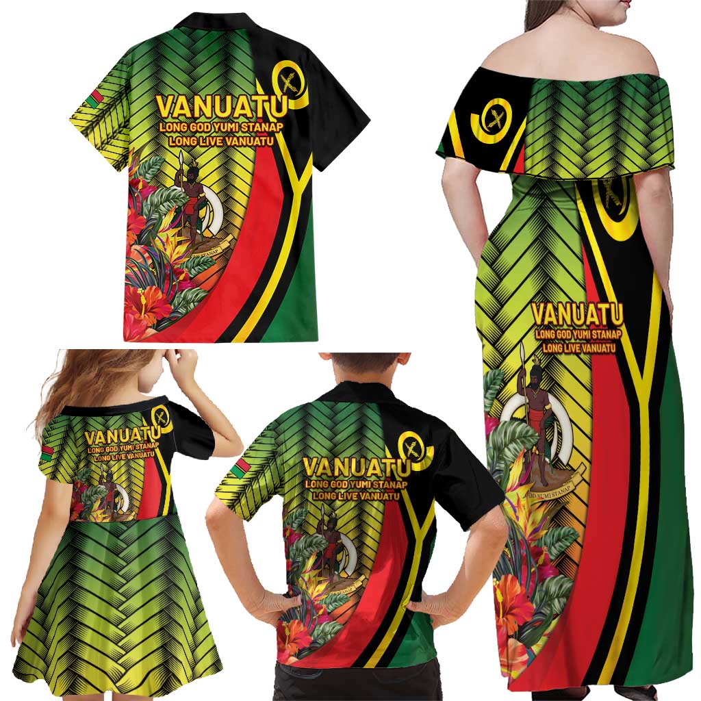 Vanuatu Constitution Day Family Matching Off Shoulder Maxi Dress and Hawaiian Shirt Long Live Vanuatu - Polynesian Pride