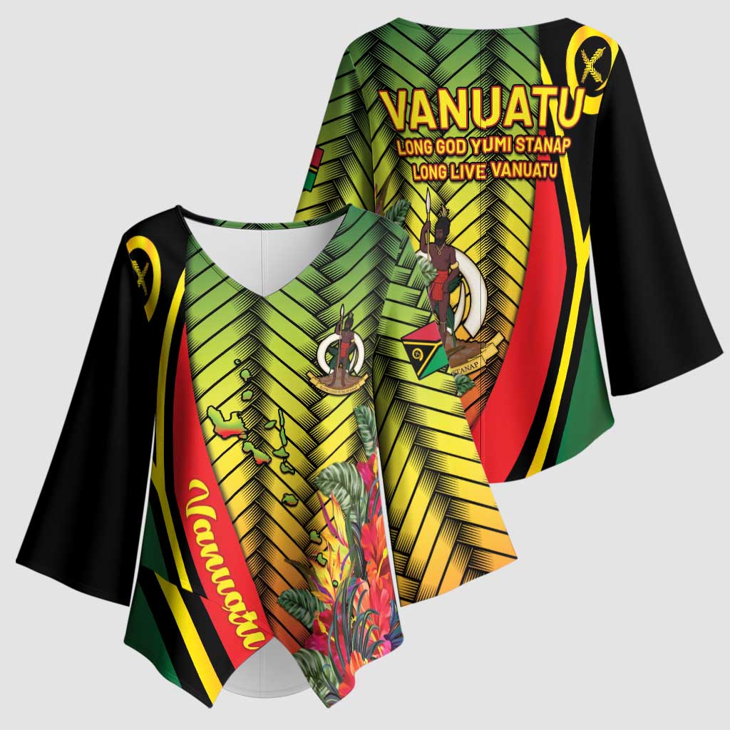 Vanuatu Constitution Day Kimono Sleeve Blouse Long Live Vanuatu LT05 - Polynesian Pride