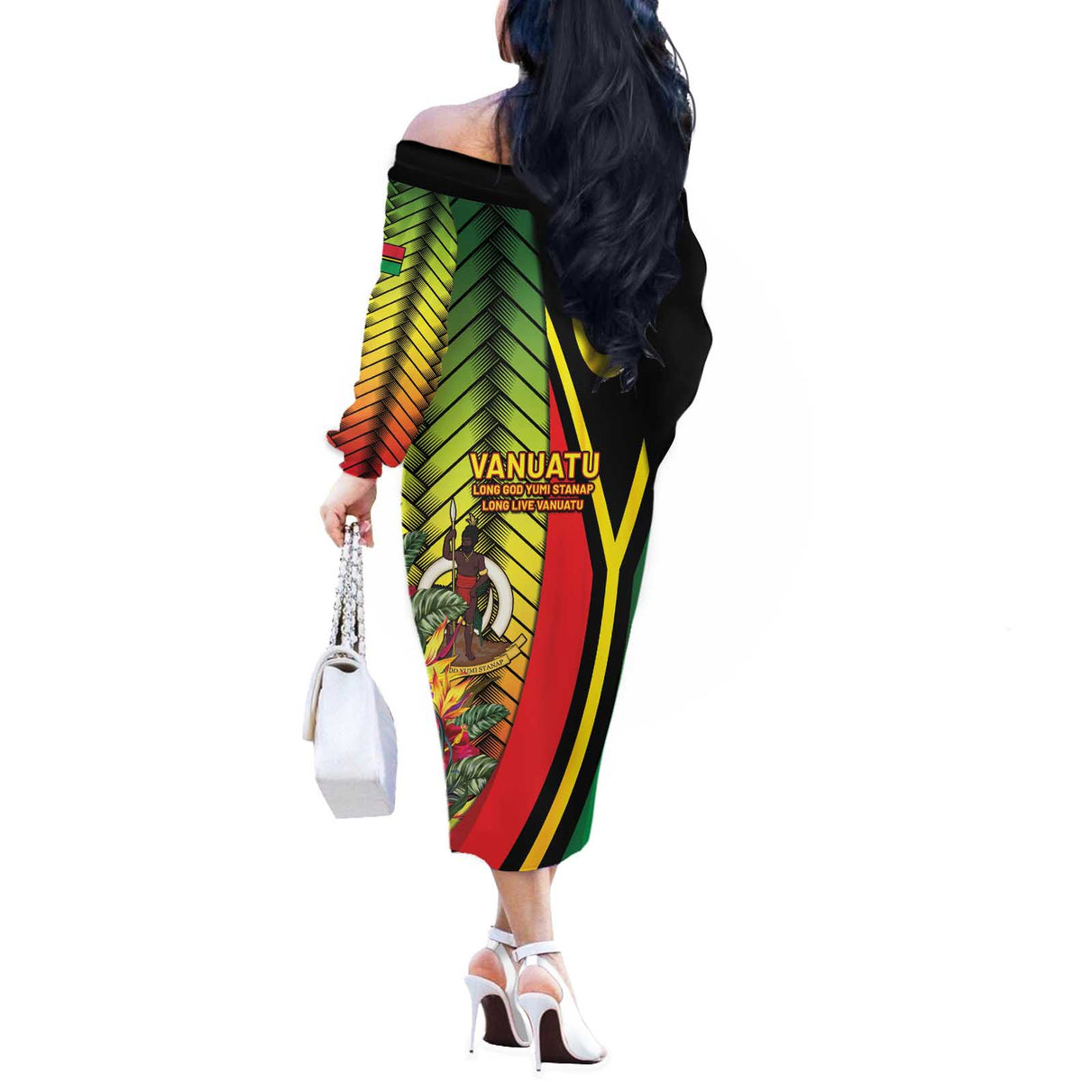 Vanuatu Constitution Day Off The Shoulder Long Sleeve Dress Long Live Vanuatu - Polynesian Pride