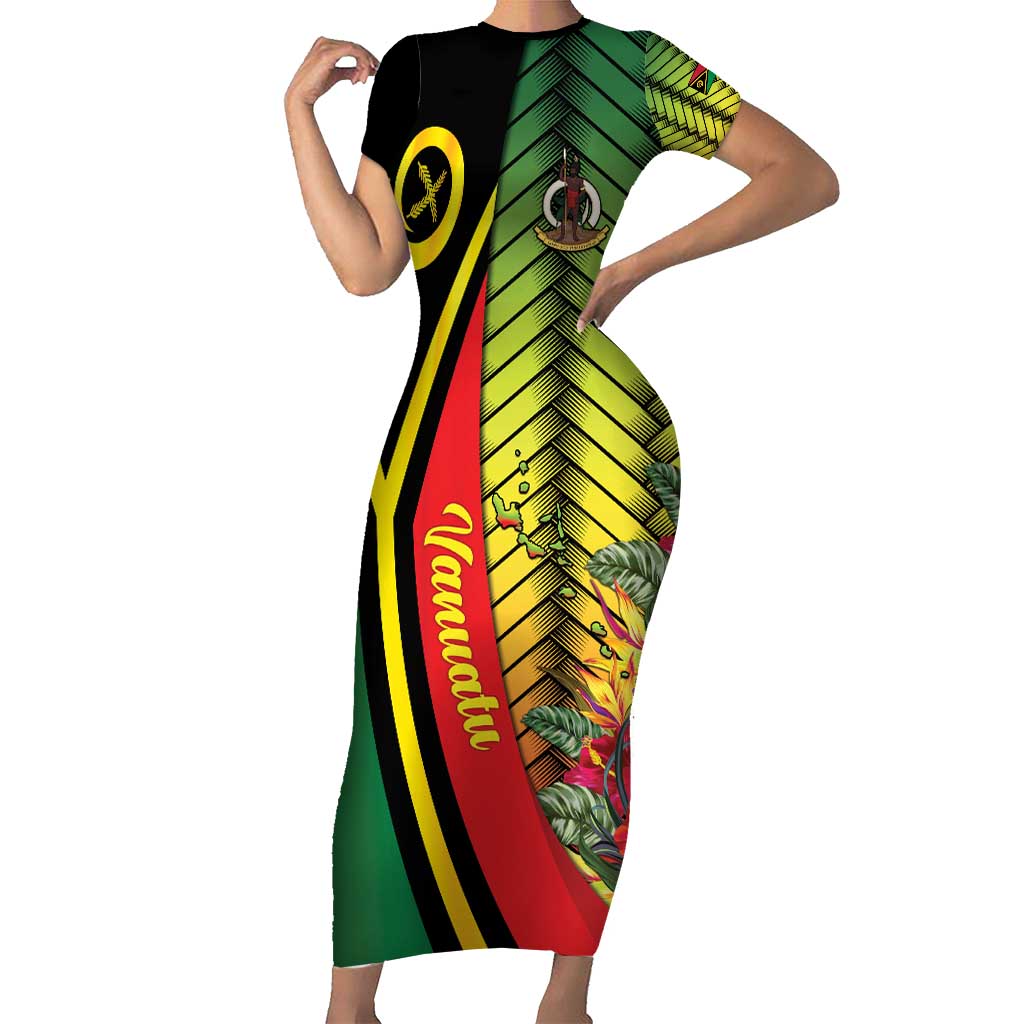 Vanuatu Constitution Day Short Sleeve Bodycon Dress Long Live Vanuatu - Polynesian Pride