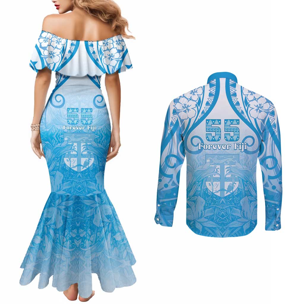 Fiji Day Couples Matching Mermaid Dress and Long Sleeve Button Shirt 55th Anniversary Forever Fiji - Polynesian Pride