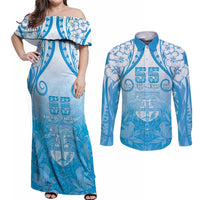 Fiji Day Couples Matching Off Shoulder Maxi Dress and Long Sleeve Button Shirt 55th Anniversary Forever Fiji - Polynesian Pride