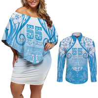 Fiji Day Couples Matching Off Shoulder Short Dress and Long Sleeve Button Shirt 55th Anniversary Forever Fiji - Polynesian Pride