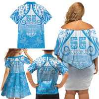 Fiji Day Family Matching Off Shoulder Short Dress and Hawaiian Shirt 55th Anniversary Forever Fiji - Polynesian Pride