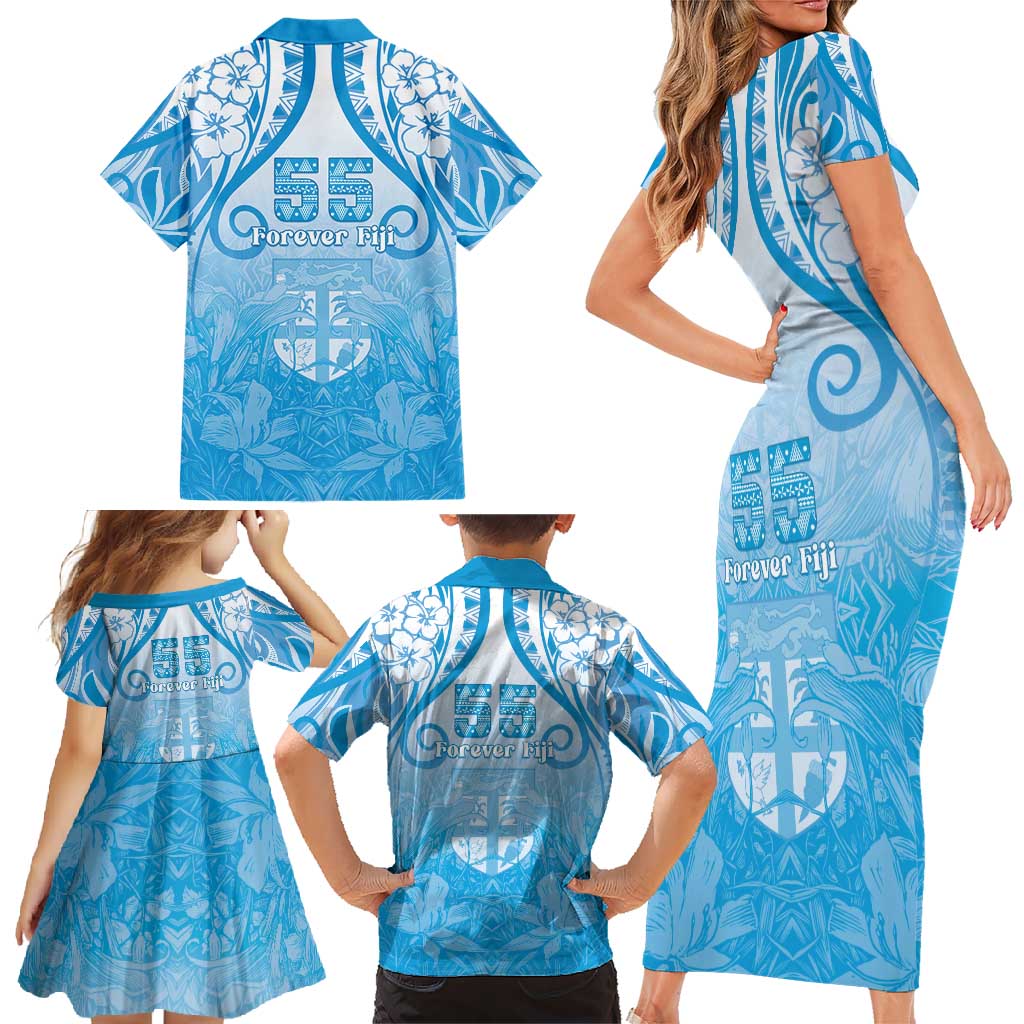 Fiji Day Family Matching Short Sleeve Bodycon Dress and Hawaiian Shirt 55th Anniversary Forever Fiji - Polynesian Pride