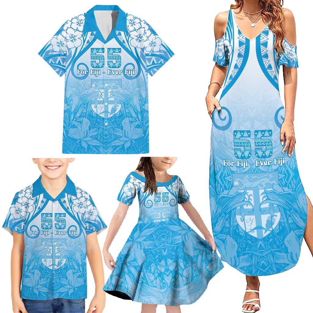 Fiji Day Family Matching Summer Maxi Dress and Hawaiian Shirt 55th Anniversary Forever Fiji - Polynesian Pride
