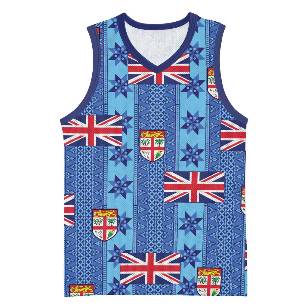 Fiji Masi Tapa Basketball Jersey Coat Of Arms LT05 Unisex Blue - Polynesian Pride