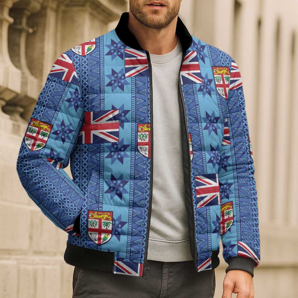 Fiji Masi Tapa Bomber Puffer Jacket Coat Of Arms LT05 - Polynesian Pride