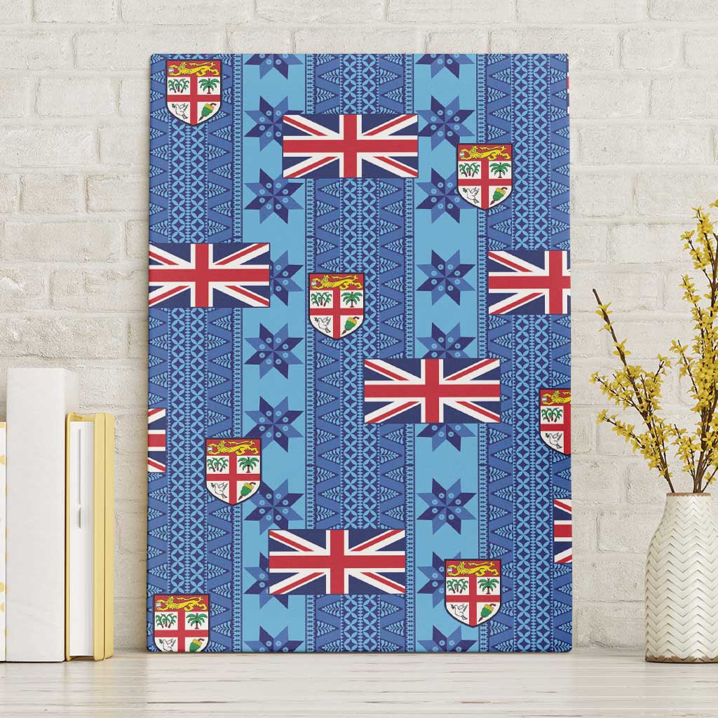 Fiji Masi Tapa Canvas Wall Art Coat Of Arms LT05 Without Frame Blue - Polynesian Pride