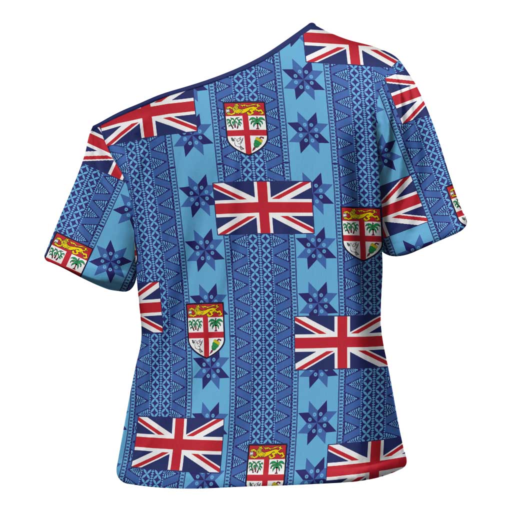 Fiji Masi Tapa Cross Shoulder Shirt Coat Of Arms LT05 - Polynesian Pride