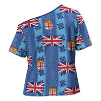 Fiji Masi Tapa Cross Shoulder Shirt Coat Of Arms LT05 - Polynesian Pride