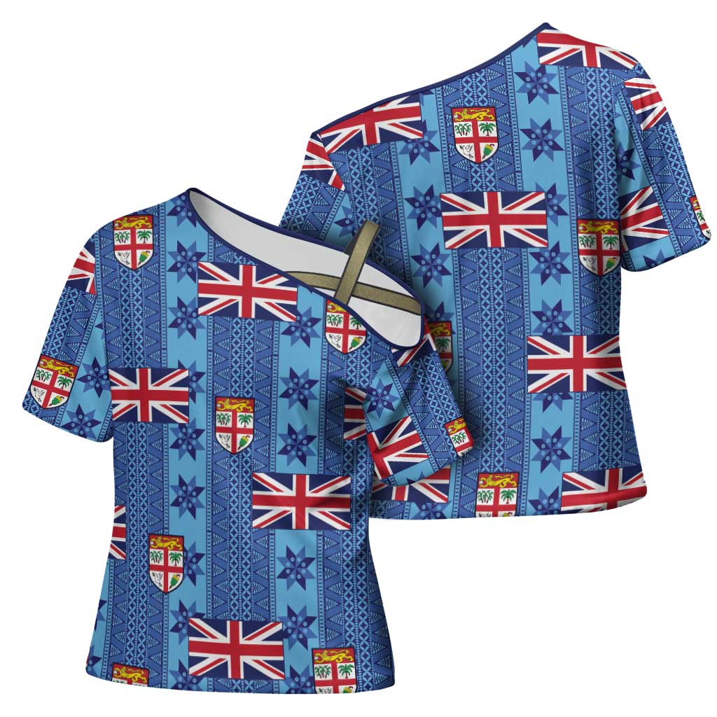 Fiji Masi Tapa Cross Shoulder Shirt Coat Of Arms LT05 - Polynesian Pride