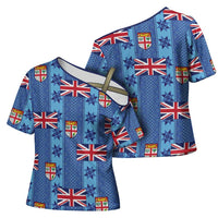 Fiji Masi Tapa Cross Shoulder Shirt Coat Of Arms LT05 - Polynesian Pride
