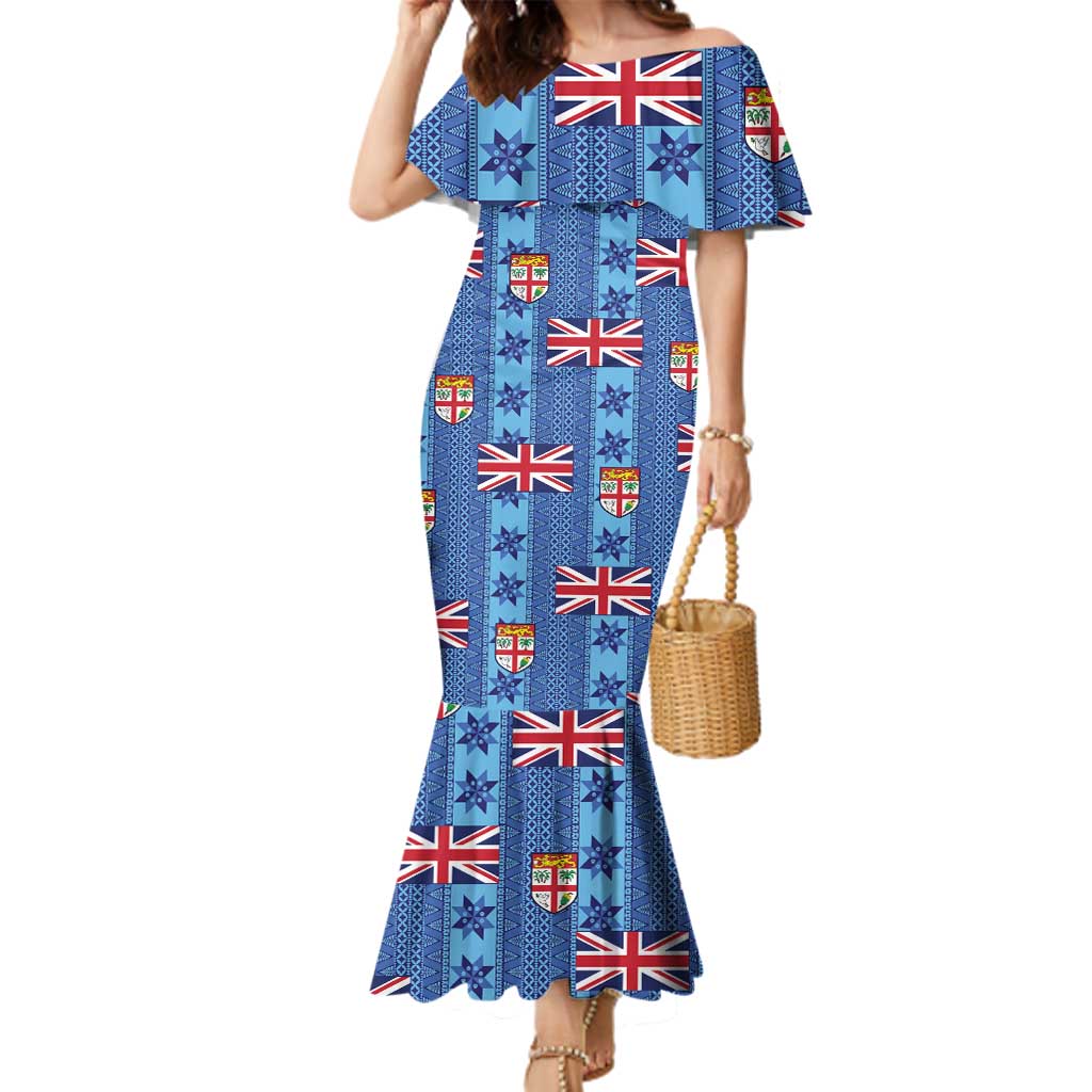 Fiji Masi Tapa Family Matching Mermaid Dress and Hawaiian Shirt Coat Of Arms - Polynesian Pride