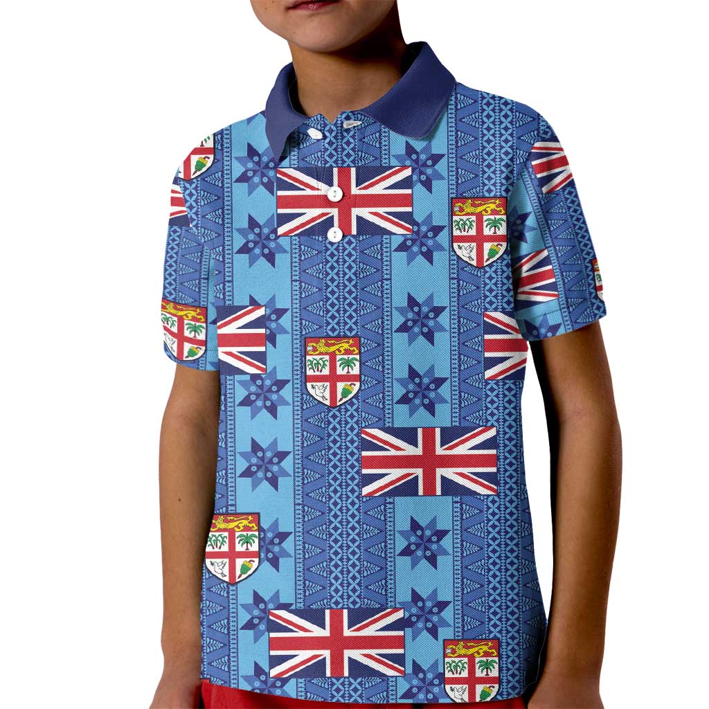 Fiji Masi Tapa Kid Polo Shirt Coat Of Arms - Polynesian Pride