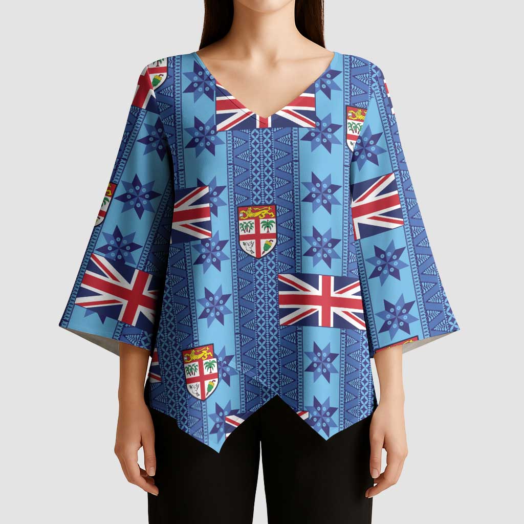 Fiji Masi Tapa Kimono Sleeve Blouse Coat Of Arms LT05 - Polynesian Pride
