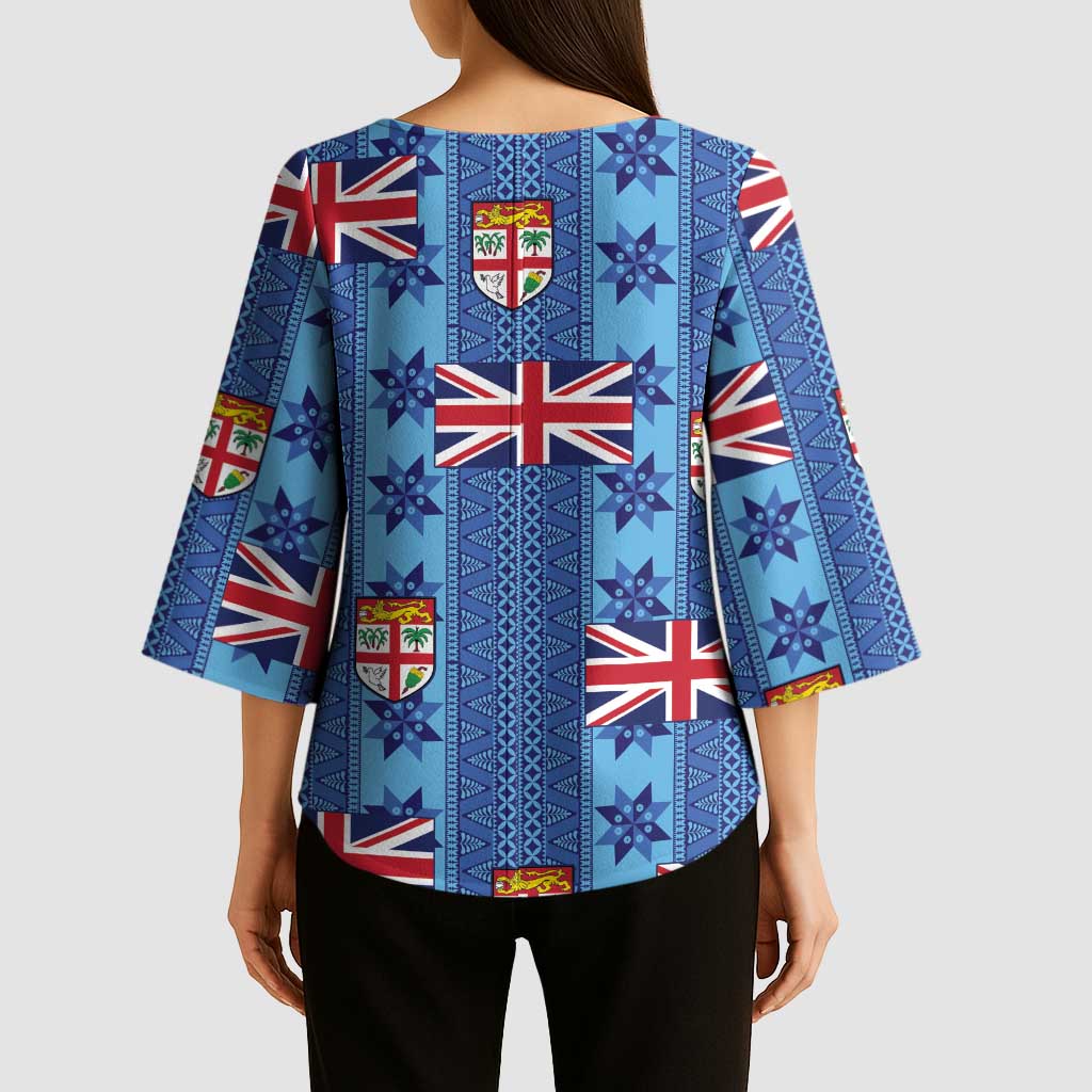 Fiji Masi Tapa Kimono Sleeve Blouse Coat Of Arms LT05 - Polynesian Pride