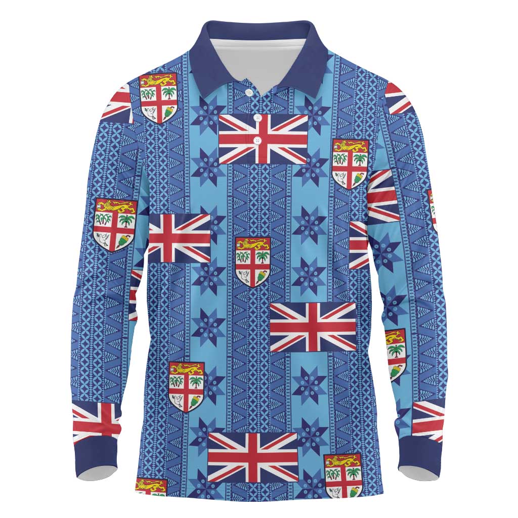 Fiji Masi Tapa Long Sleeve Polo Shirt Coat Of Arms - Polynesian Pride