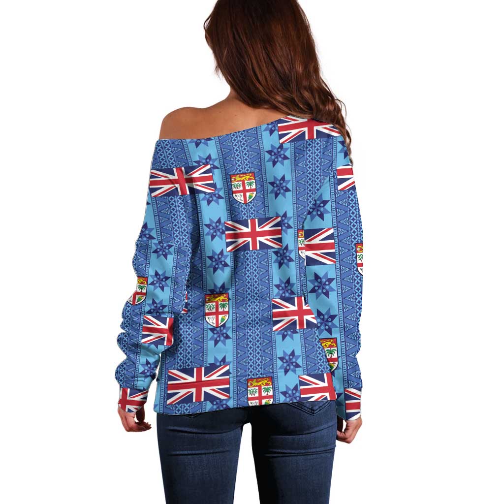 Fiji Masi Tapa Off Shoulder Sweater Coat Of Arms - Polynesian Pride
