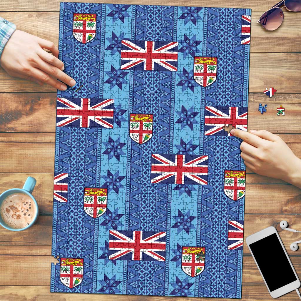 Fiji Masi Tapa Puzzle Coat Of Arms LT05 Blue - Polynesian Pride