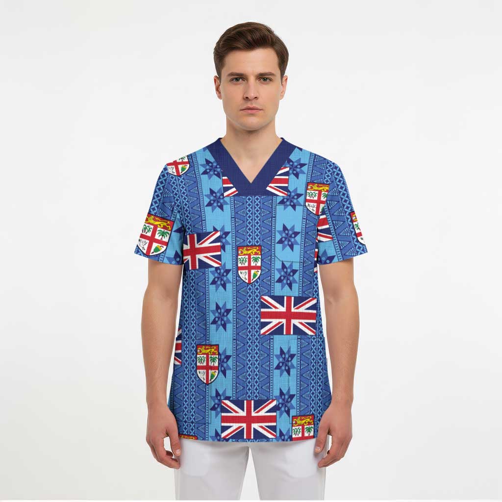 Fiji Masi Tapa Scrub Top Coat Of Arms - Polynesian Pride