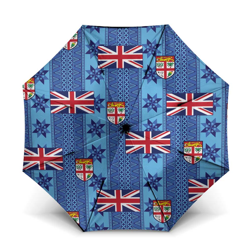 Fiji Masi Tapa Umbrella Coat Of Arms LT05 One Size Folded 11.42 inch Opened Diameter 37.4 inch Blue - Polynesian Pride