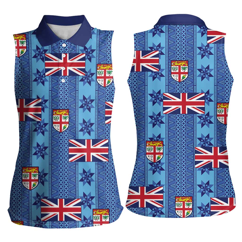 Fiji Masi Tapa Women Sleeveless Polo Shirt Coat Of Arms - Polynesian Pride