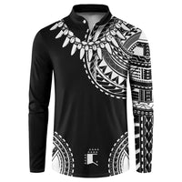 Polynesian Chief Inspired Costume Button Sweatshirt Tribal Pattern With Tooth Necklace Black LT05 Black - Polynesian Pride