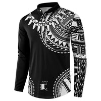 Polynesian Chief Inspired Costume Button Sweatshirt Tribal Pattern With Tooth Necklace Black LT05 - Polynesian Pride