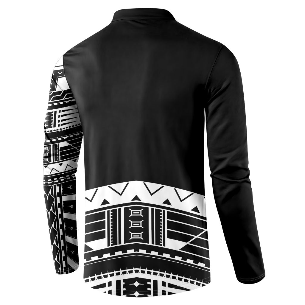 Polynesian Chief Inspired Costume Button Sweatshirt Tribal Pattern With Tooth Necklace Black LT05 - Polynesian Pride
