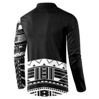 Polynesian Chief Inspired Costume Button Sweatshirt Tribal Pattern With Tooth Necklace Black LT05 - Polynesian Pride