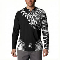 Polynesian Chief Inspired Costume Button Sweatshirt Tribal Pattern With Tooth Necklace Black LT05 - Polynesian Pride