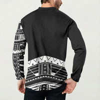 Polynesian Chief Inspired Costume Button Sweatshirt Tribal Pattern With Tooth Necklace Black LT05 - Polynesian Pride