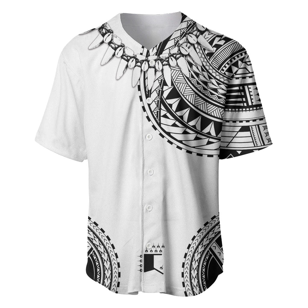 Polynesian Chief Inspired Costume Baseball Jersey Tribal Pattern With Tooth Necklace White LT05 White - Polynesian Pride