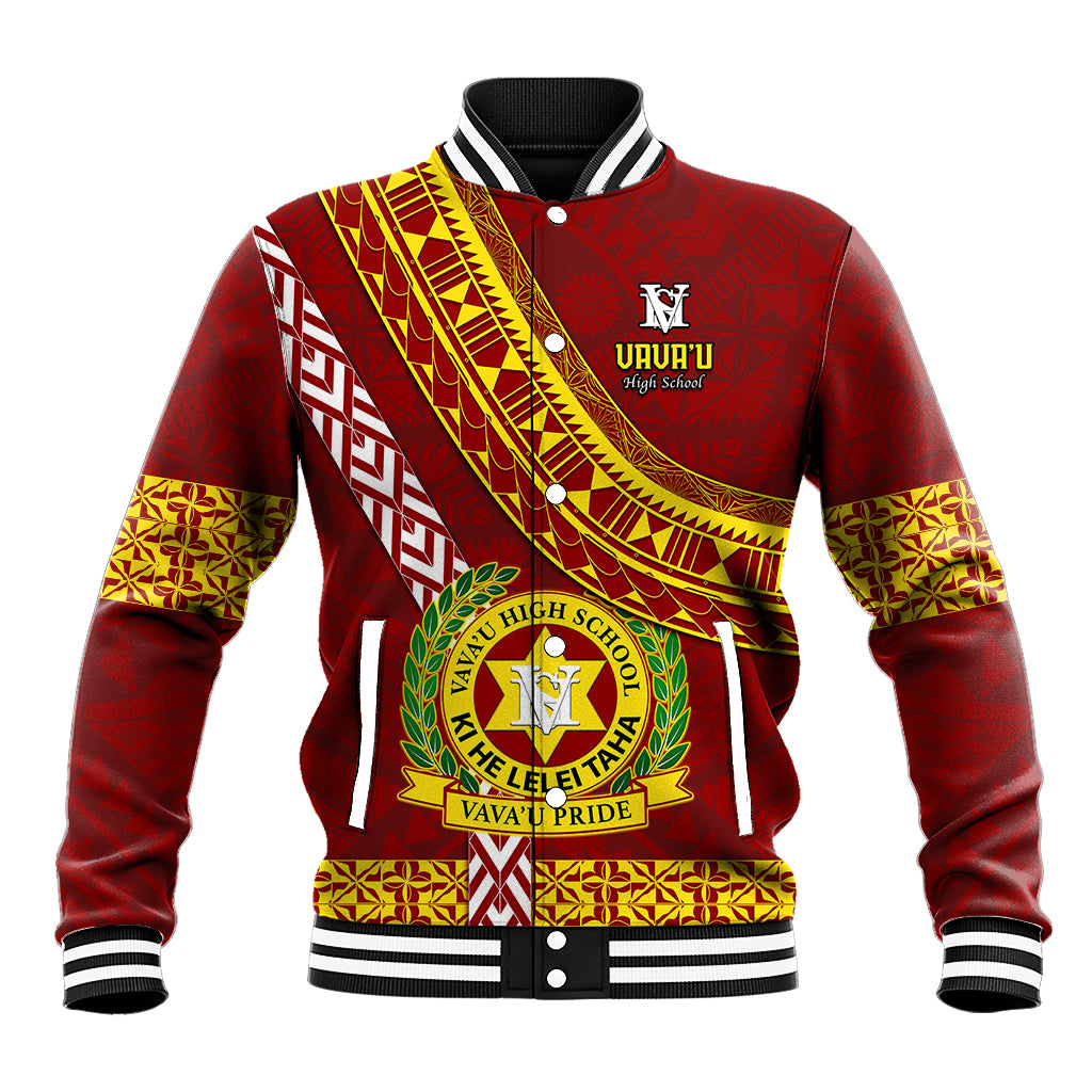 Custom Vavau High School Baseball Jacket Tongan Kupesi Pattern LT05 Unisex Red - Polynesian Pride