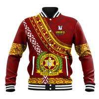 Custom Vavau High School Baseball Jacket Tongan Kupesi Pattern LT05 Unisex Red - Polynesian Pride