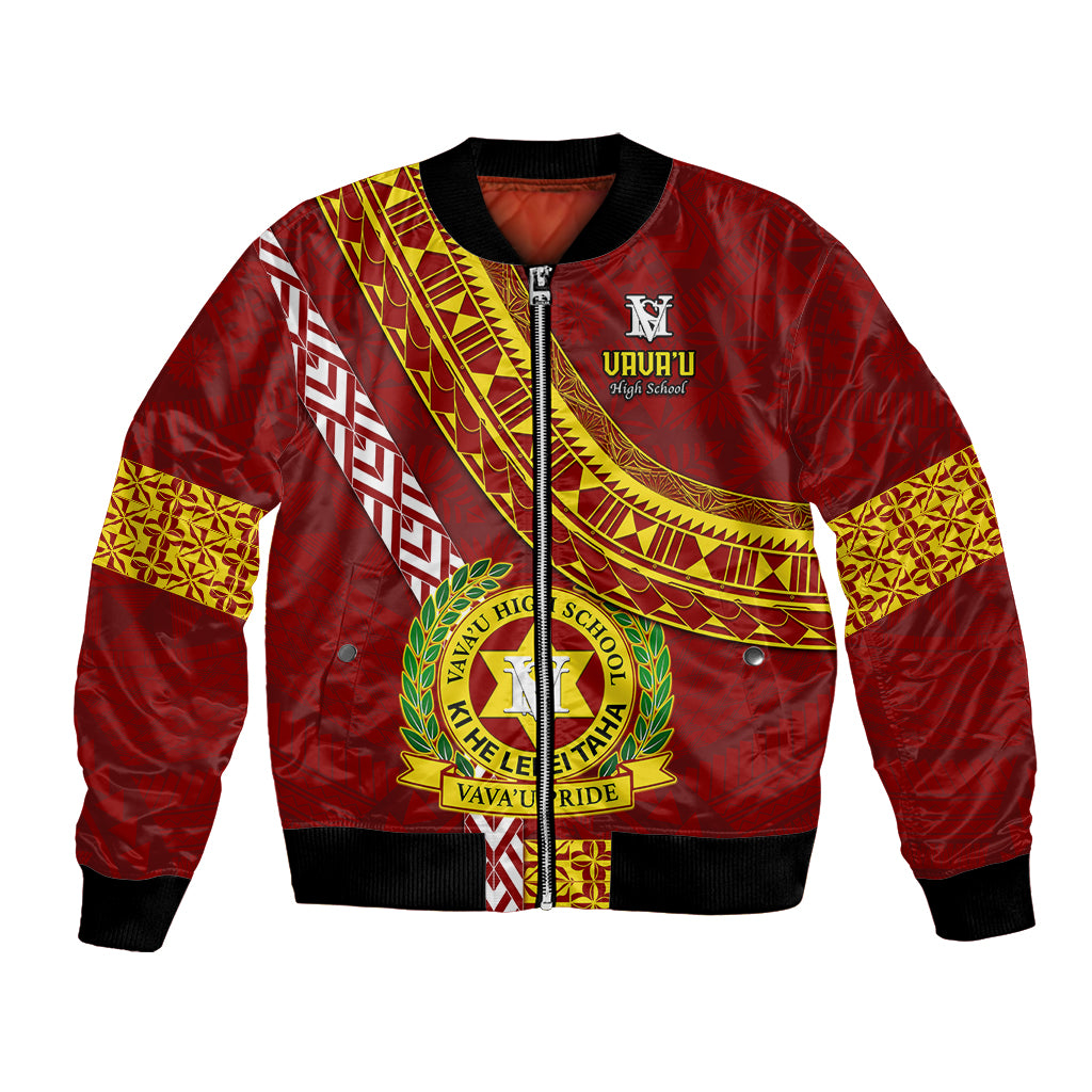 Custom Vavau High School Bomber Jacket Tongan Kupesi Pattern LT05 Unisex Red - Polynesian Pride